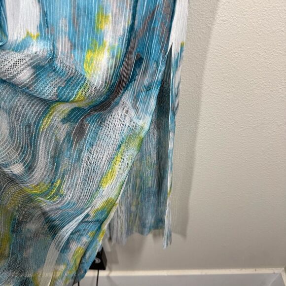 Komarov Maxi Dress Crinkle Mesh Blue Semi Sheer Watercolor Fairycore Girly Large - Picture 5 of 9